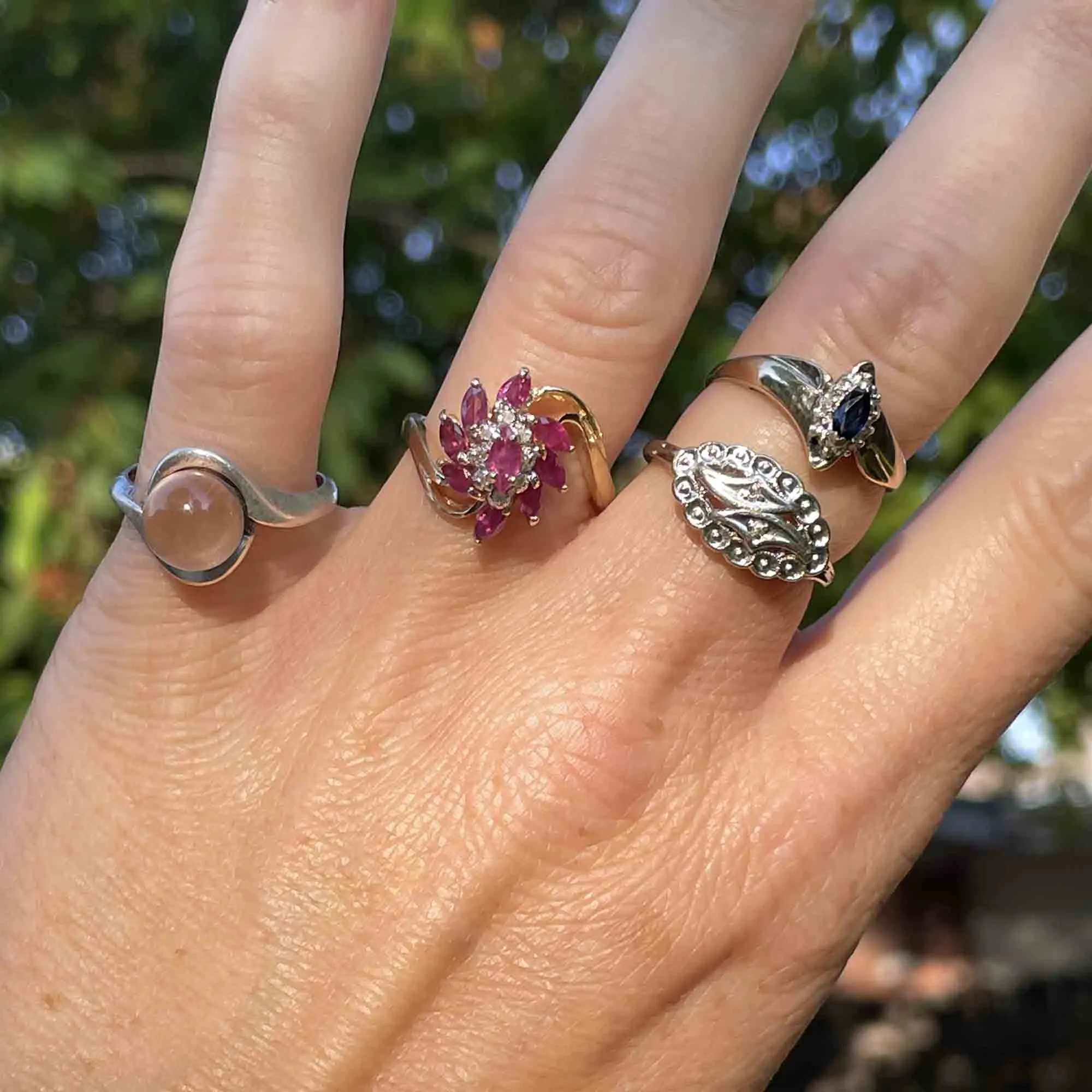 10K Gold Marquise Cut Ruby Diamond Pinwheel Statement Ring