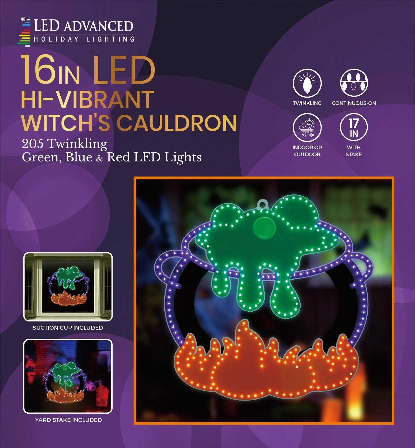 16" Hi-Vibrant LED Witch's Cauldron Halloween Decoration