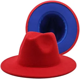 36 Color Double Woolen Felt Hat, European and American Fashion Double-Sided Color Matching Hat, Men and Women Flat Brim Jazz Hat Luopan Caps & Hats(Red Blue,Medium)