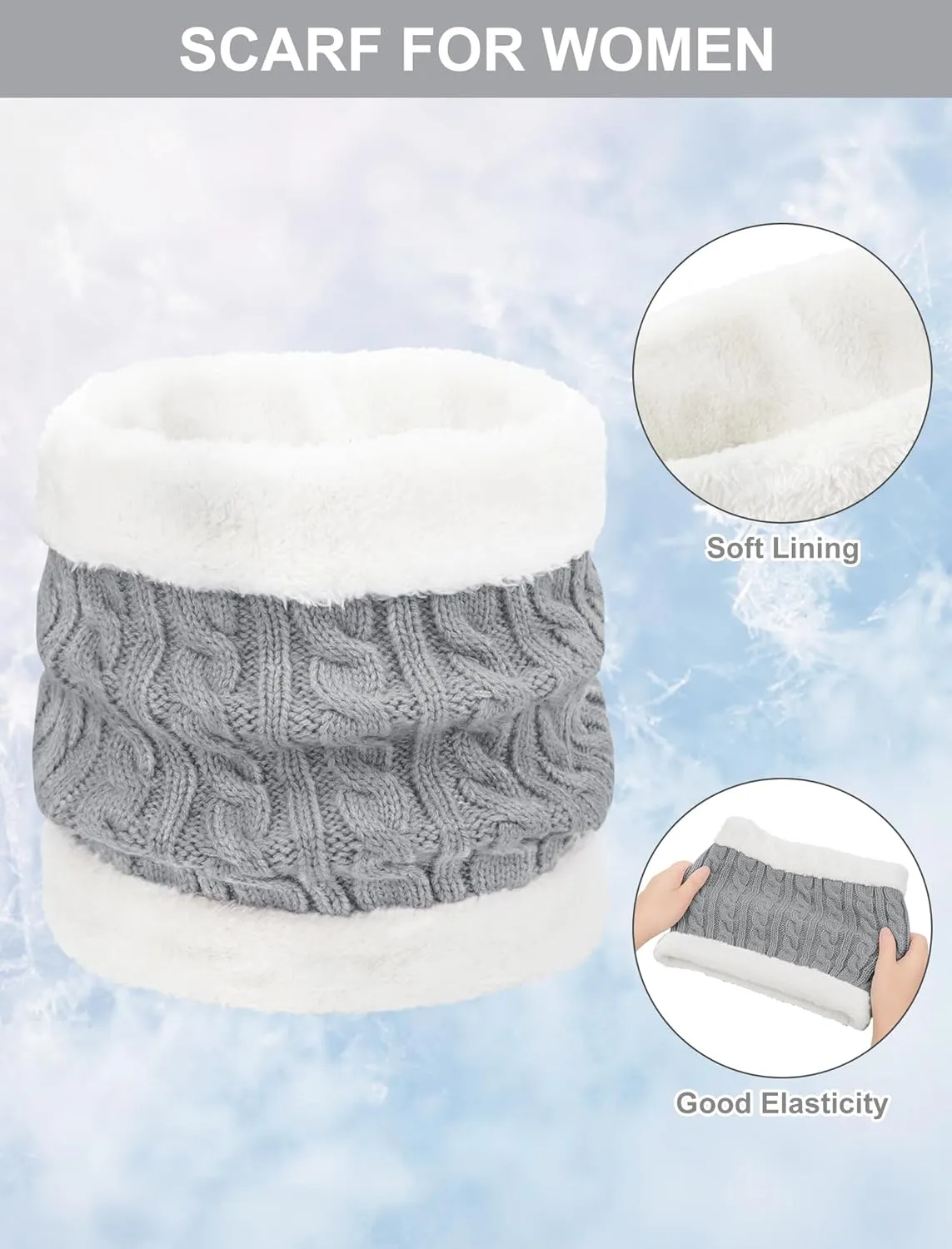 3Pcs Winter Beanie Hat Scarf Gloves Set for Women Thick Warm Knit Fleece Lined Skull Cap Neck Warmer Touch Screen Gloves