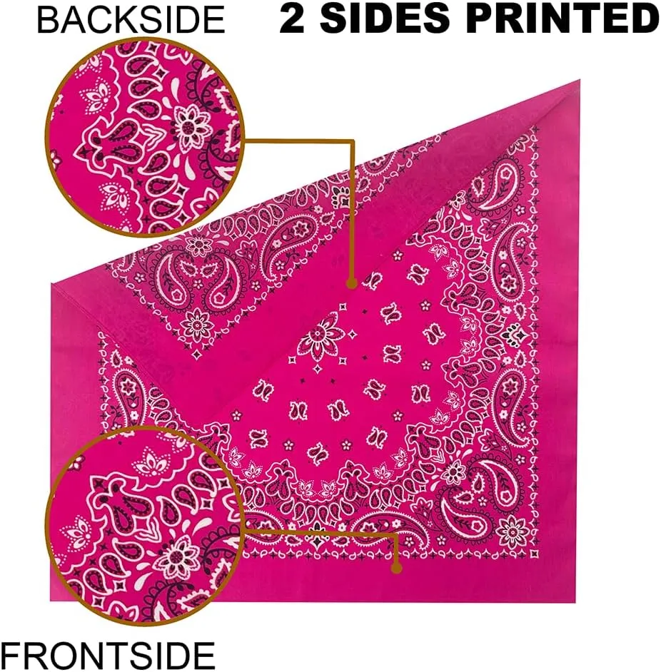 6 Pack 12 Pack Bandanas 2 Sides Printed 22inch Unisex Cowboy Kerchiefs