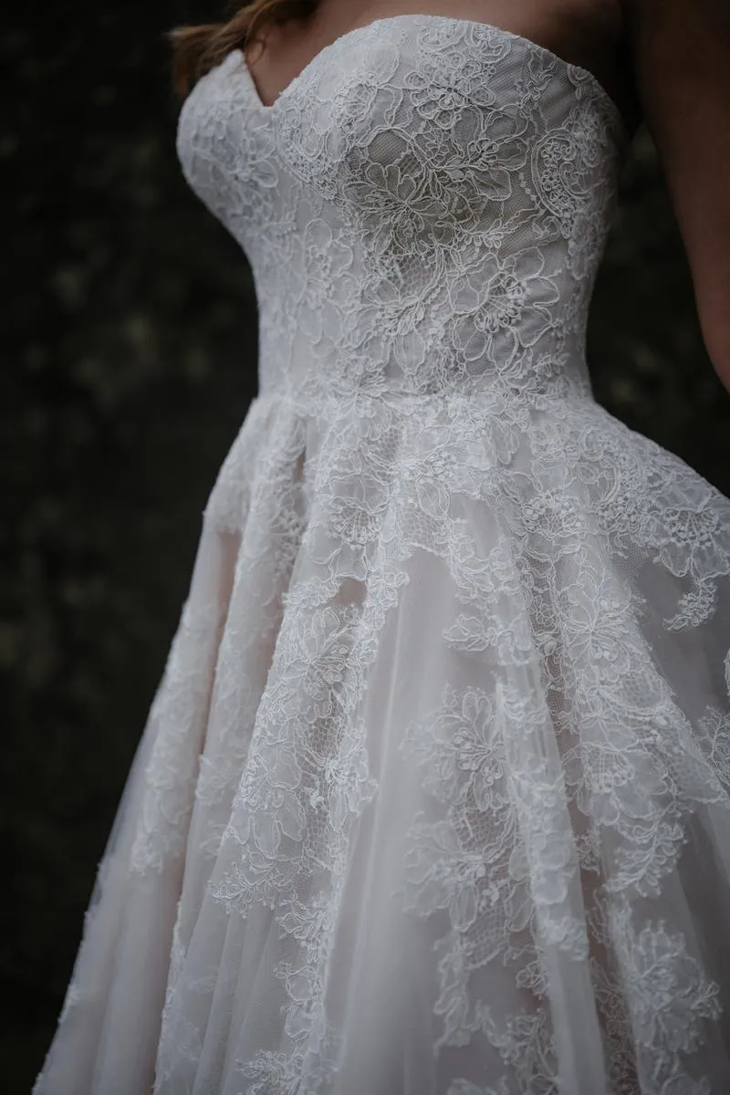 Abella by Allure Classic Strapless Lace "Fernanda" Bridal Gown E465