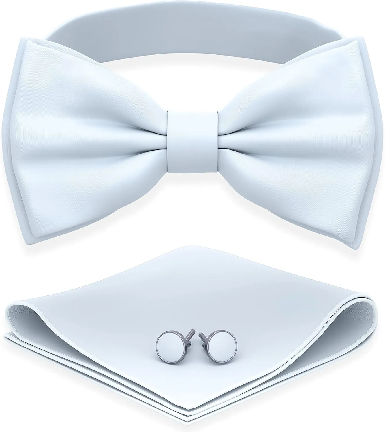 Adam Young Men's Bow Ties with Handkerchief & Cufflinks Pre-Tied Style Formal Satin Classic Bowtie for Tuxedo Faux Silk