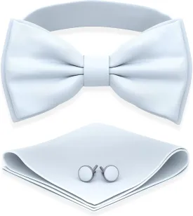 Adam Young Men's Bow Ties with Handkerchief & Cufflinks Pre-Tied Style Formal Satin Classic Bowtie for Tuxedo Faux Silk