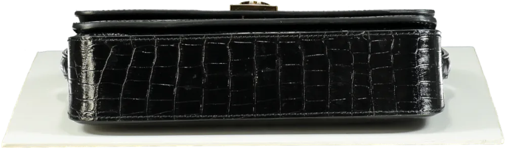 Anine Bing Black/Gold logo Croc-Embossed Leather Ellie Handbag
