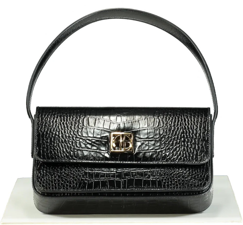 Anine Bing Black/Gold logo Croc-Embossed Leather Ellie Handbag