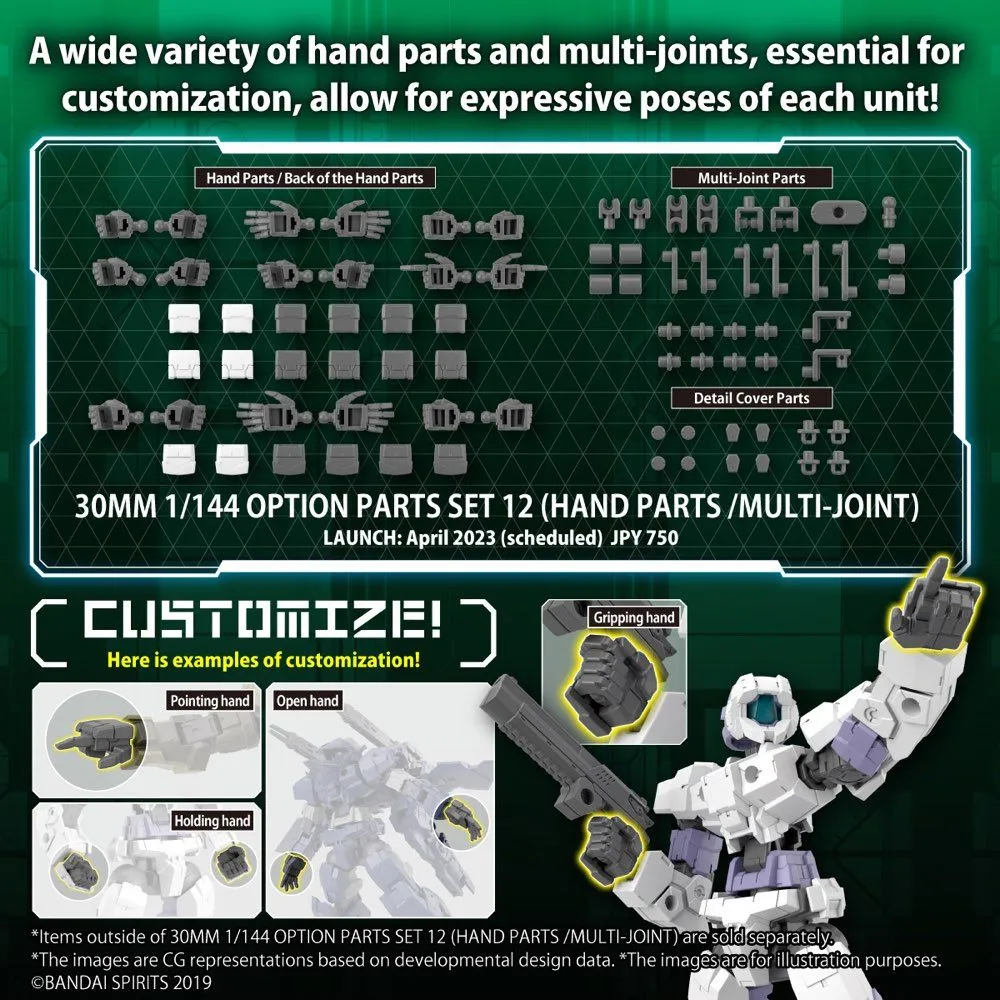 Bandai 30 Minutes Missions 30MM #W-23 1/144 Option Part Set 12 (Hand Parts / Multi-Joint) Model Kit