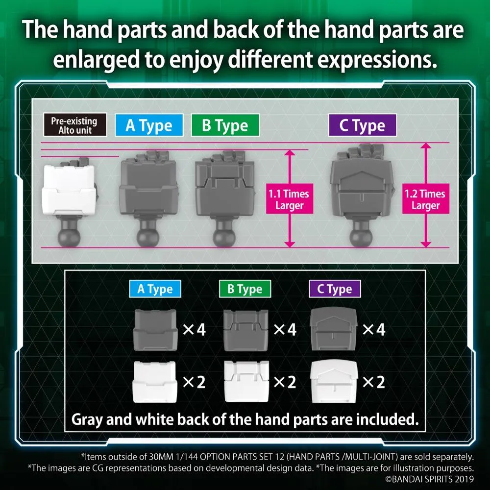 Bandai 30 Minutes Missions 30MM #W-23 1/144 Option Part Set 12 (Hand Parts / Multi-Joint) Model Kit