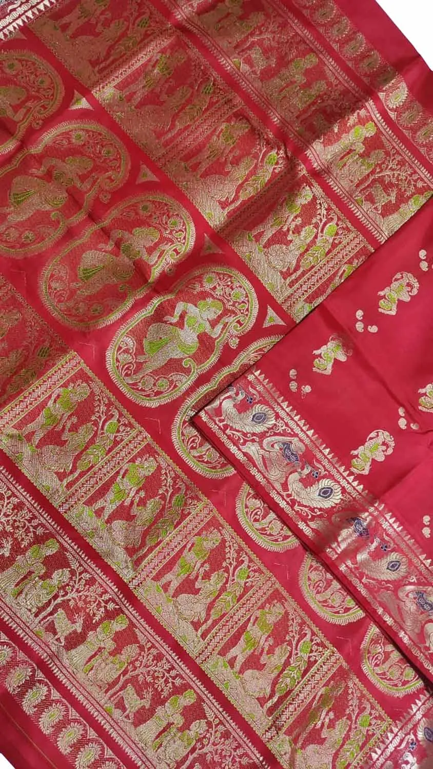 Beautiful Red Handloom Swarnachari Silk Saree