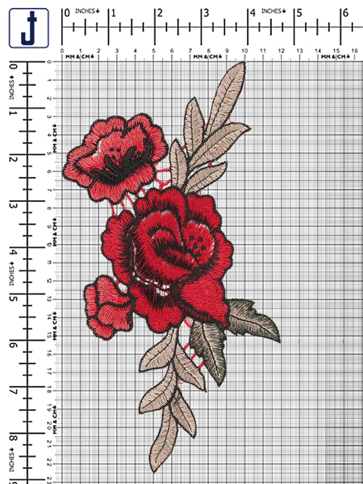 Beautiful Red Rose with Leaf Embroidered Flower Patch