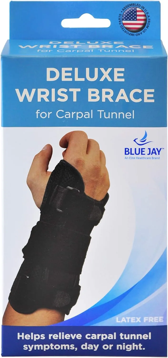 Blue Jay An Elite Healthcare Brand Deluxe Wrist Brace for Carpal Tunnel Pain|Provides Orthopedic Care |Recommended by Doctors and Physicians| Large/X-Large (Black)