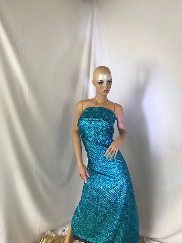 Blue Mermaid Fabric Fish Tail Scale Sparkle Hologram Spandex Fabric By The Yard