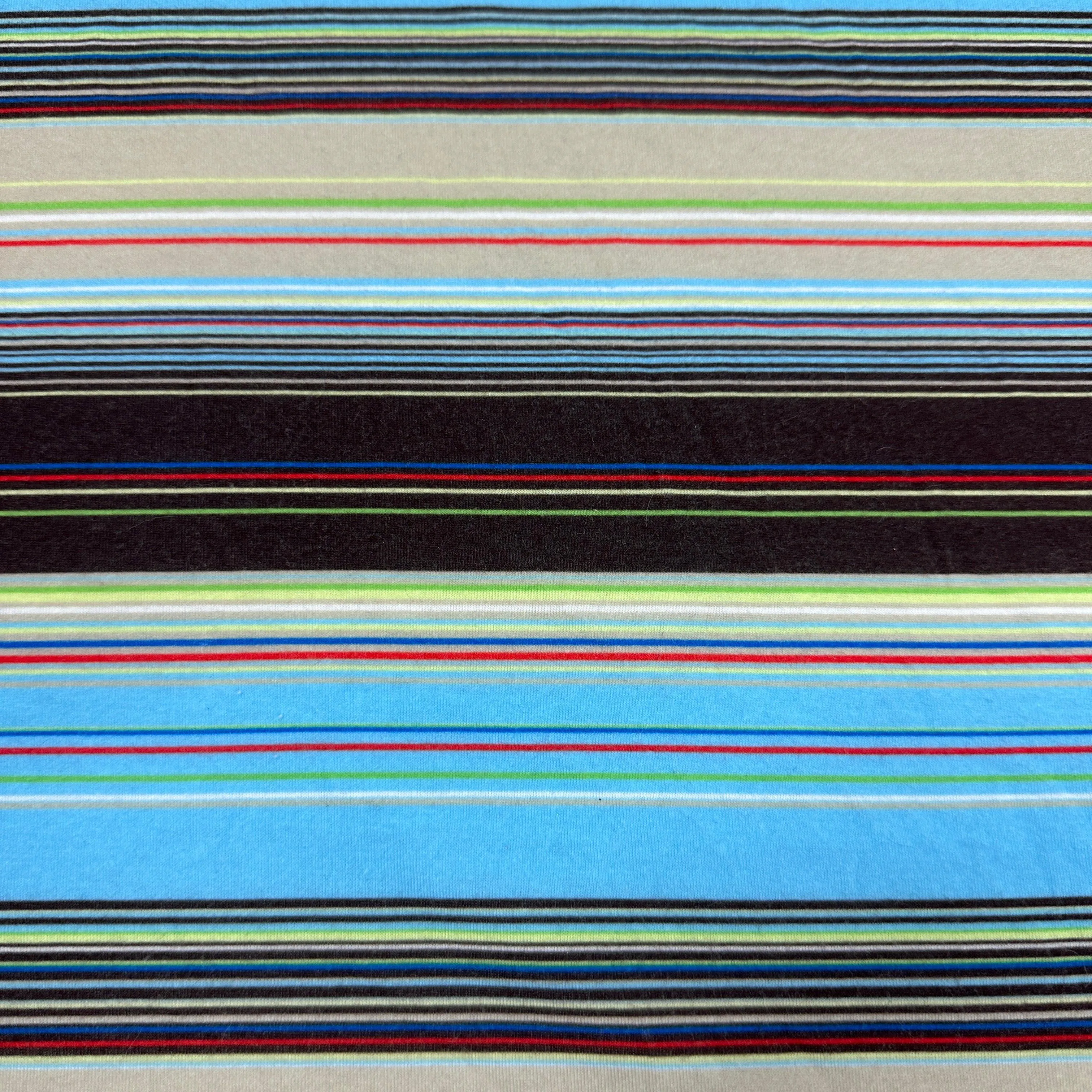 Brown and Blue Double Stripe Cotton/Spandex Jersey Fabric