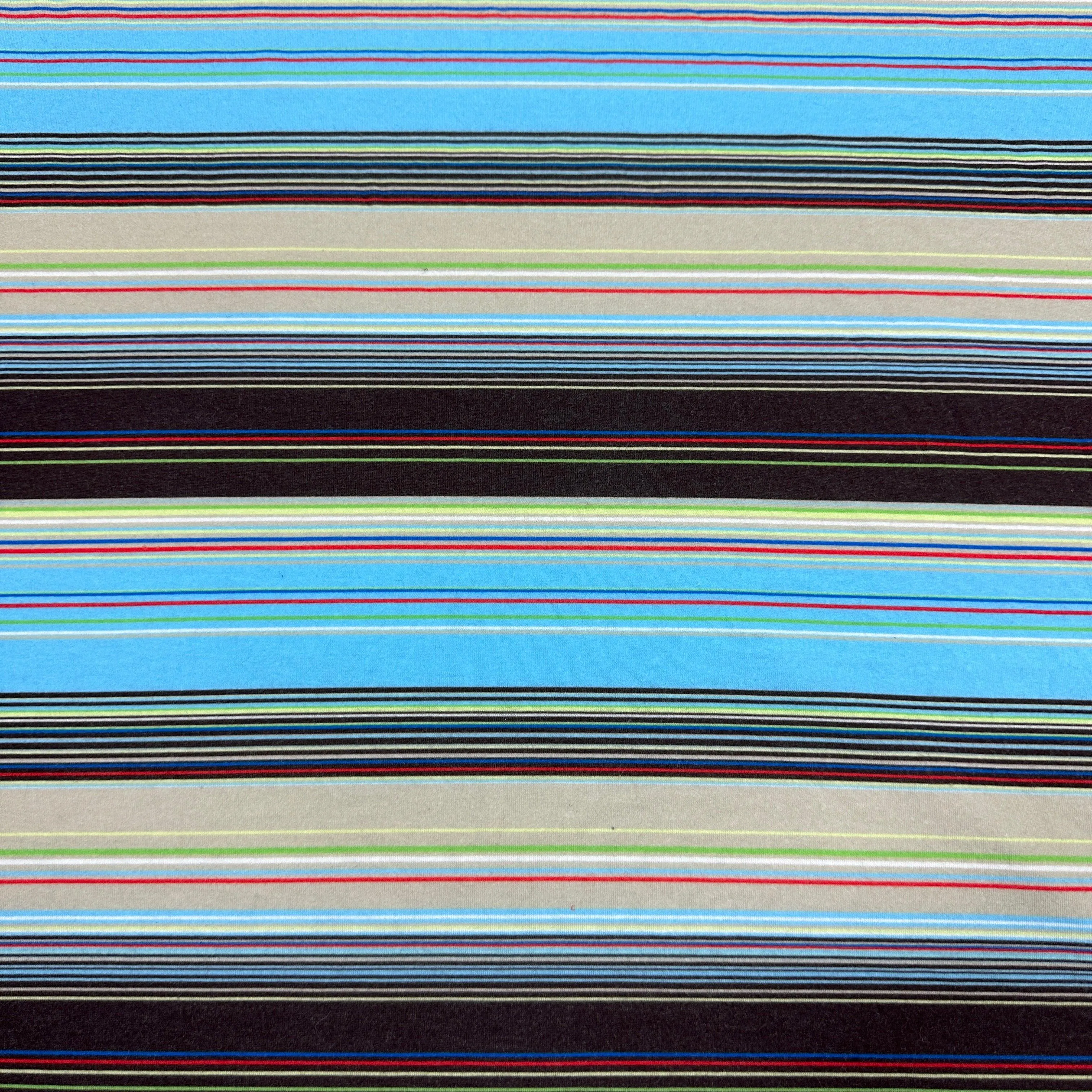 Brown and Blue Double Stripe Cotton/Spandex Jersey Fabric