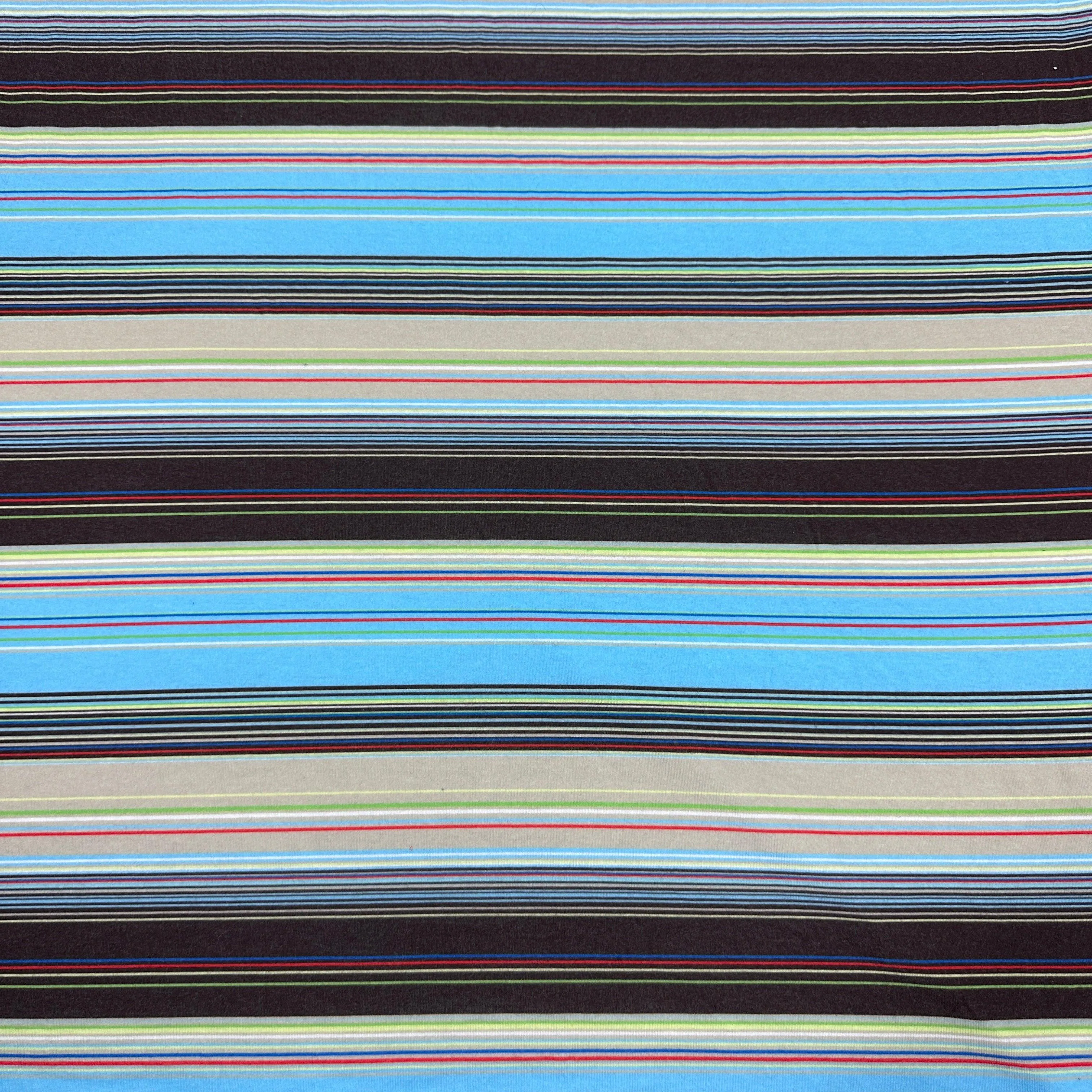 Brown and Blue Double Stripe Cotton/Spandex Jersey Fabric