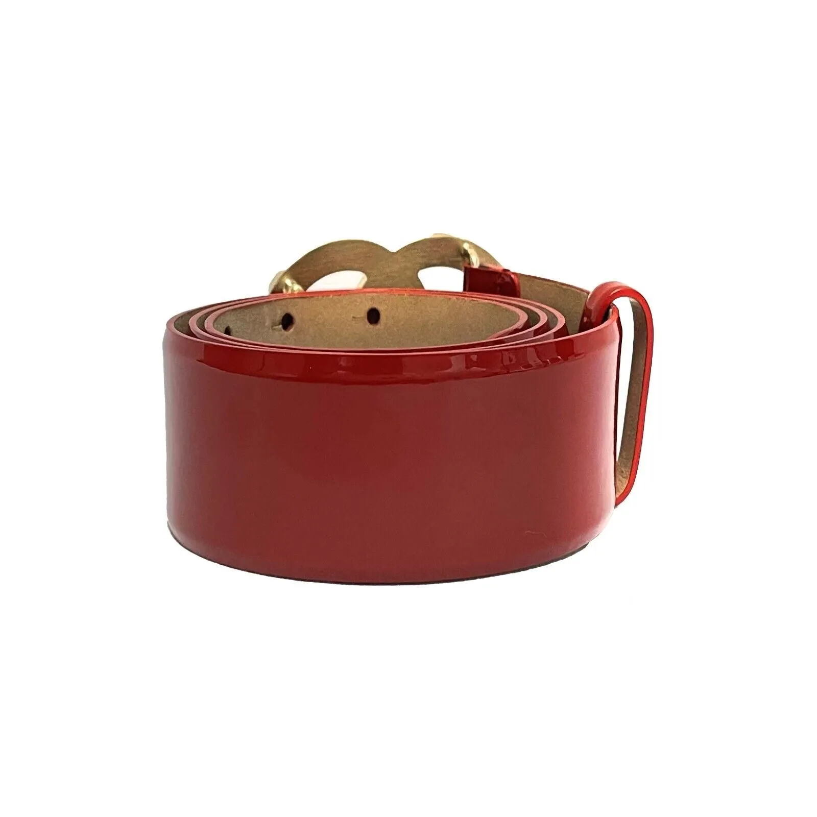 CHANEL - CC Red Patent Leather Belt - Red / Gold - Size 80 - 32