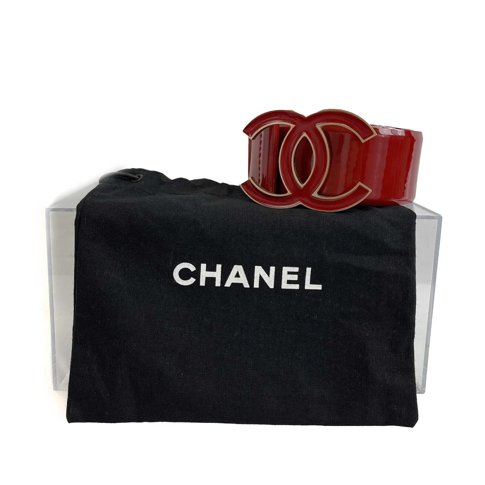 CHANEL - CC Red Patent Leather Belt - Red / Gold - Size 80 - 32