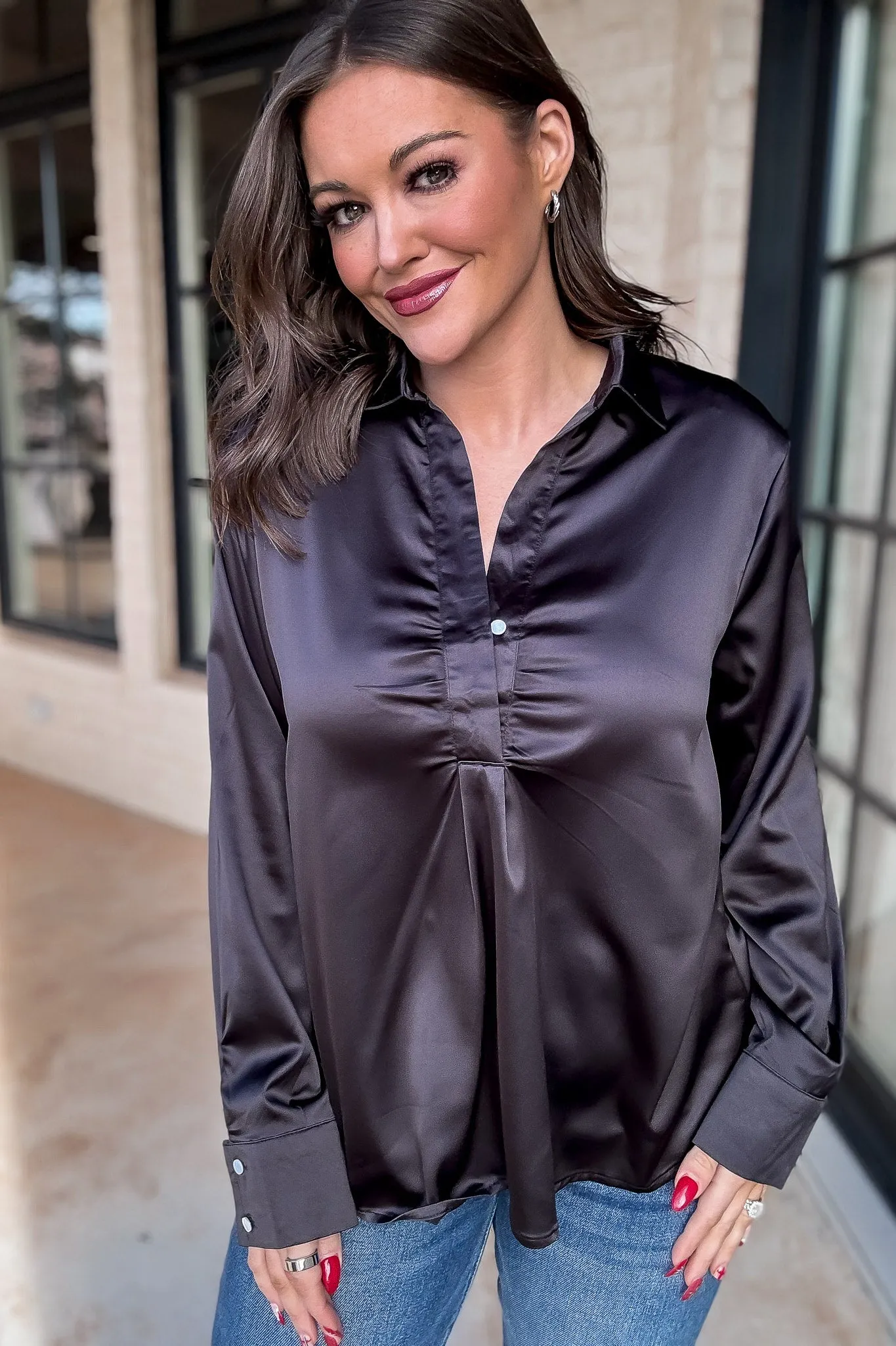 Chic Certainty Satin Black Blouse
