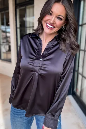 Chic Certainty Satin Black Blouse