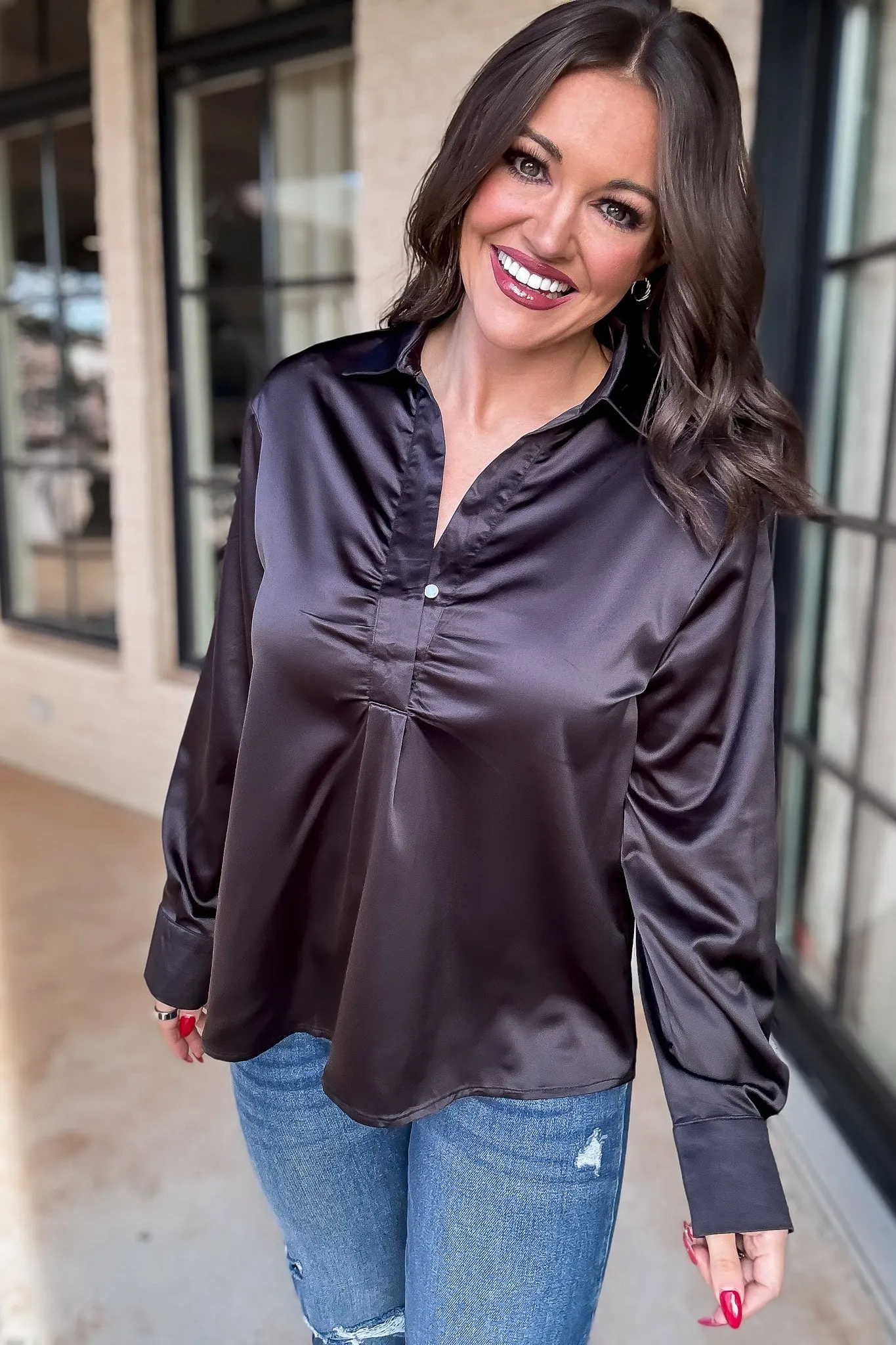 Chic Certainty Satin Black Blouse