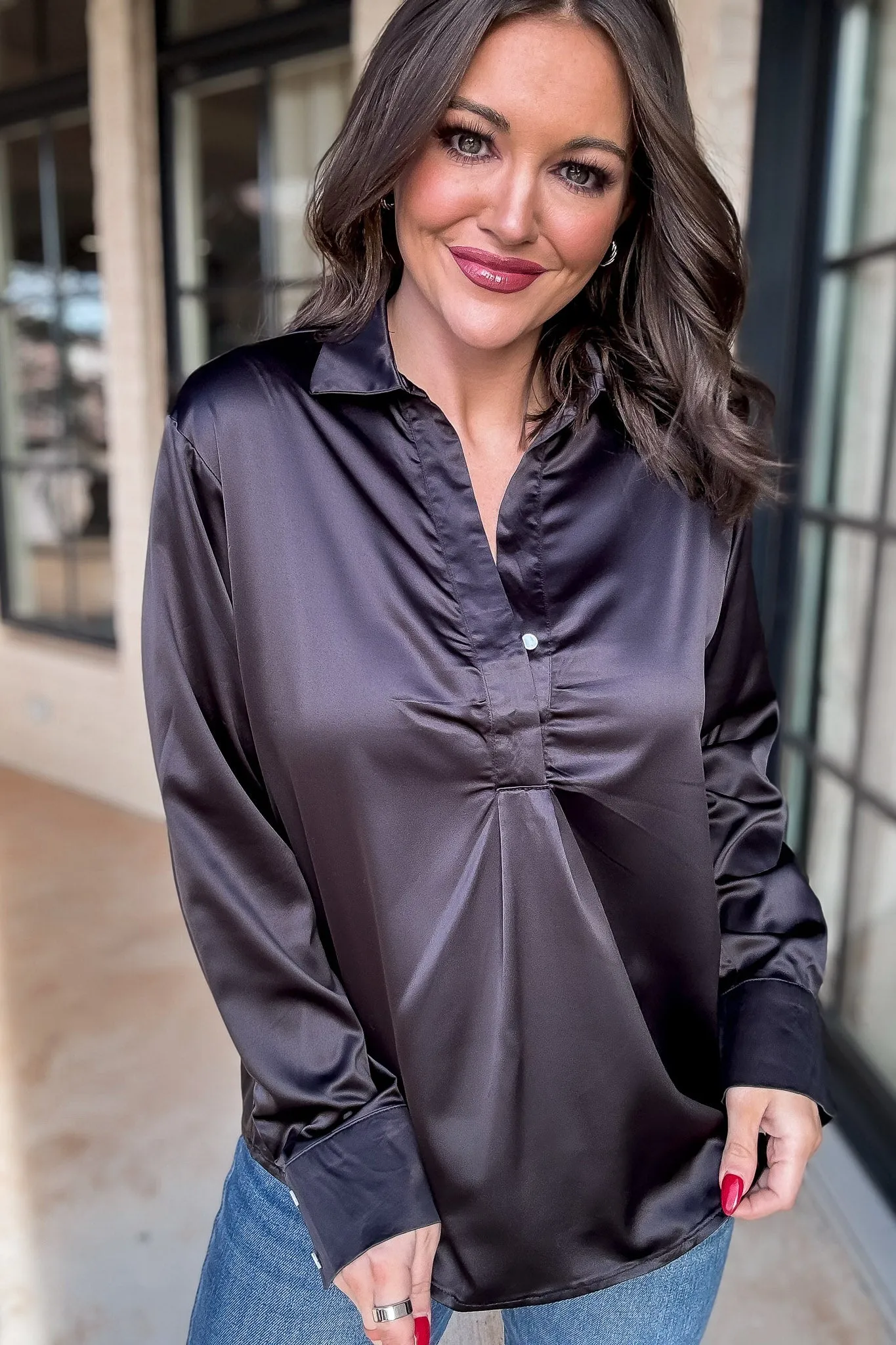 Chic Certainty Satin Black Blouse