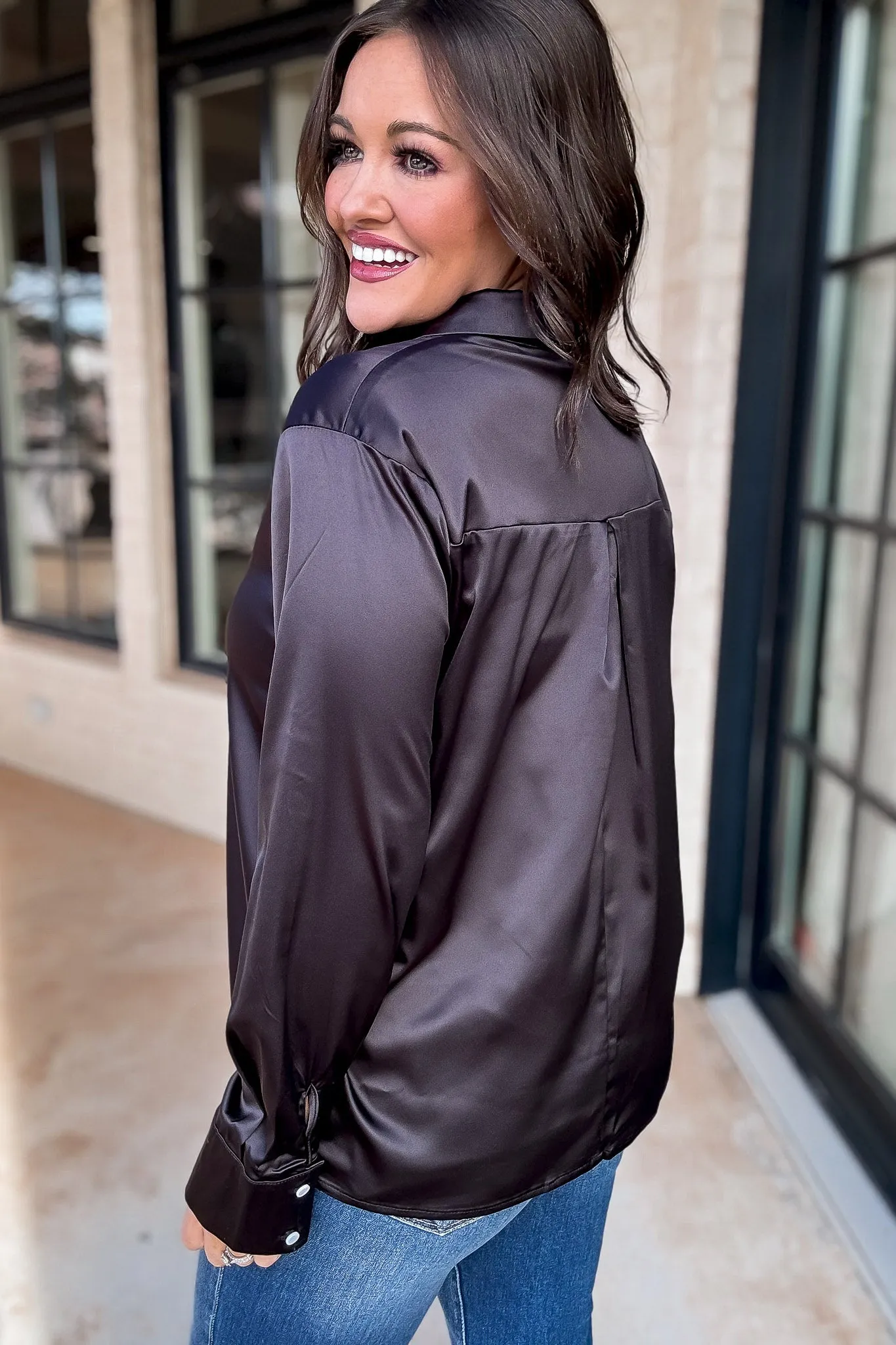 Chic Certainty Satin Black Blouse