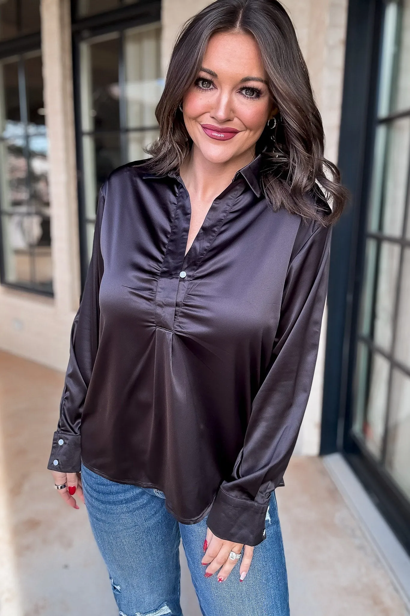 Chic Certainty Satin Black Blouse