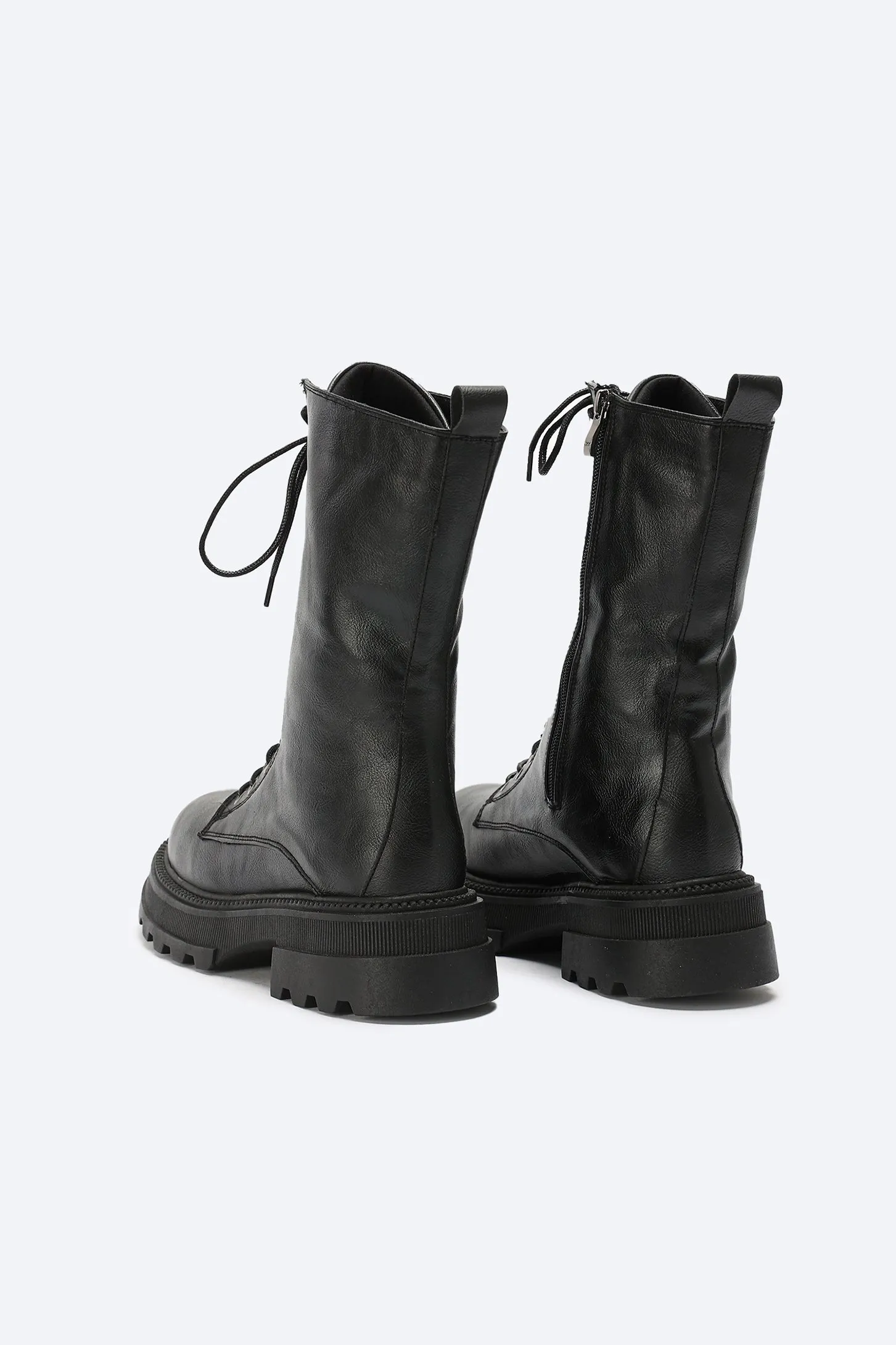 CHUNKY LACE UP BOOTS - BLACK