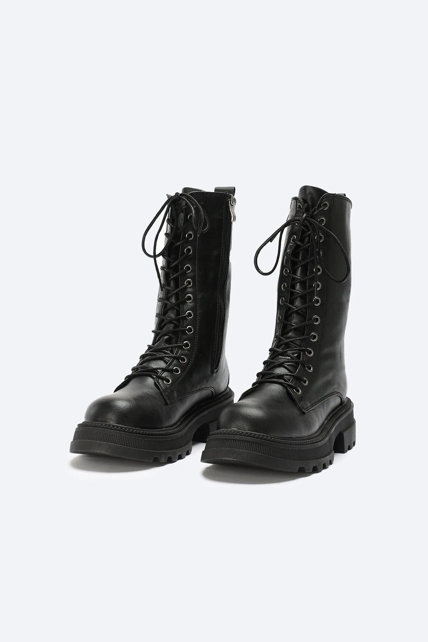 CHUNKY LACE UP BOOTS - BLACK