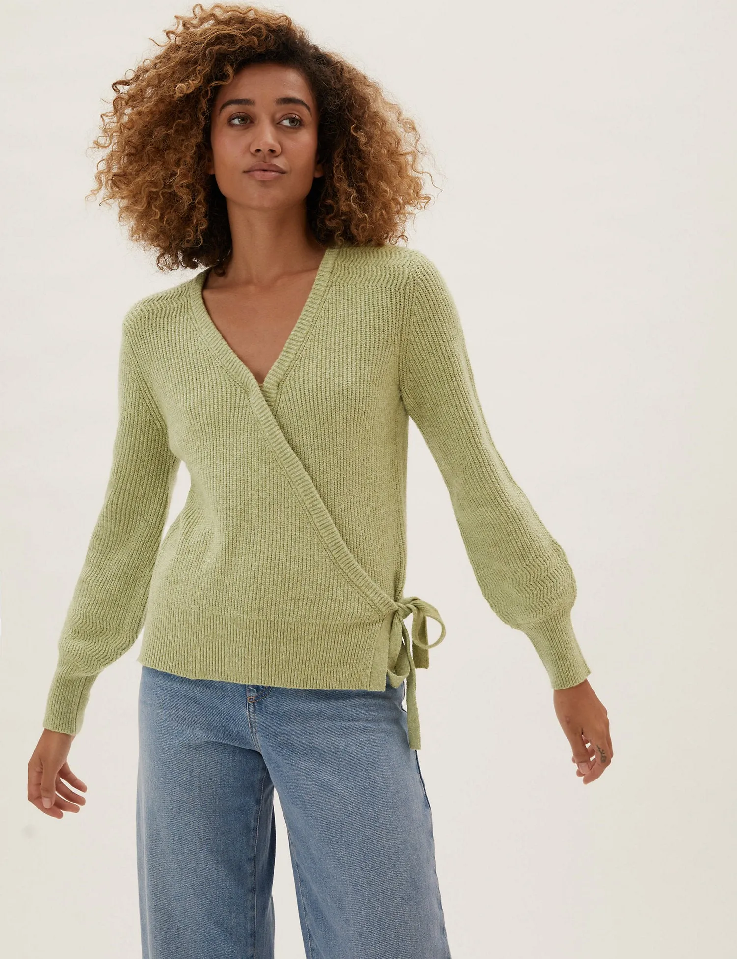 Cotton V-Neck Wrap Jumper