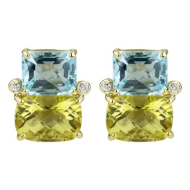 Earrings - Blue Topaz, Lemon Quartz And Diamond (2301C)