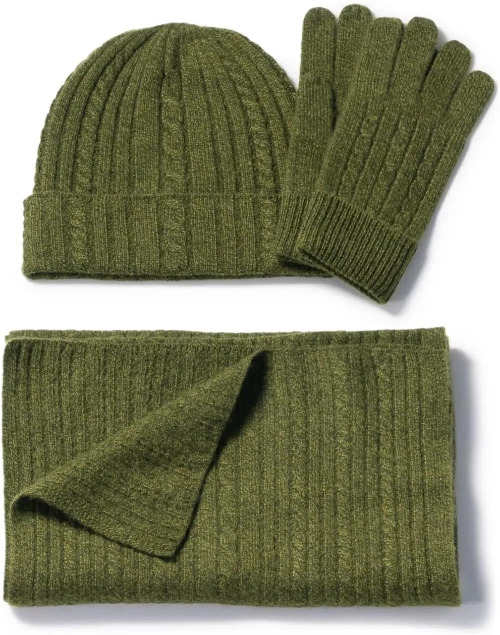 Fishers Finery Women's Pure Cashmere Cable Knit Hat Glove Scarf Set with Gift Box