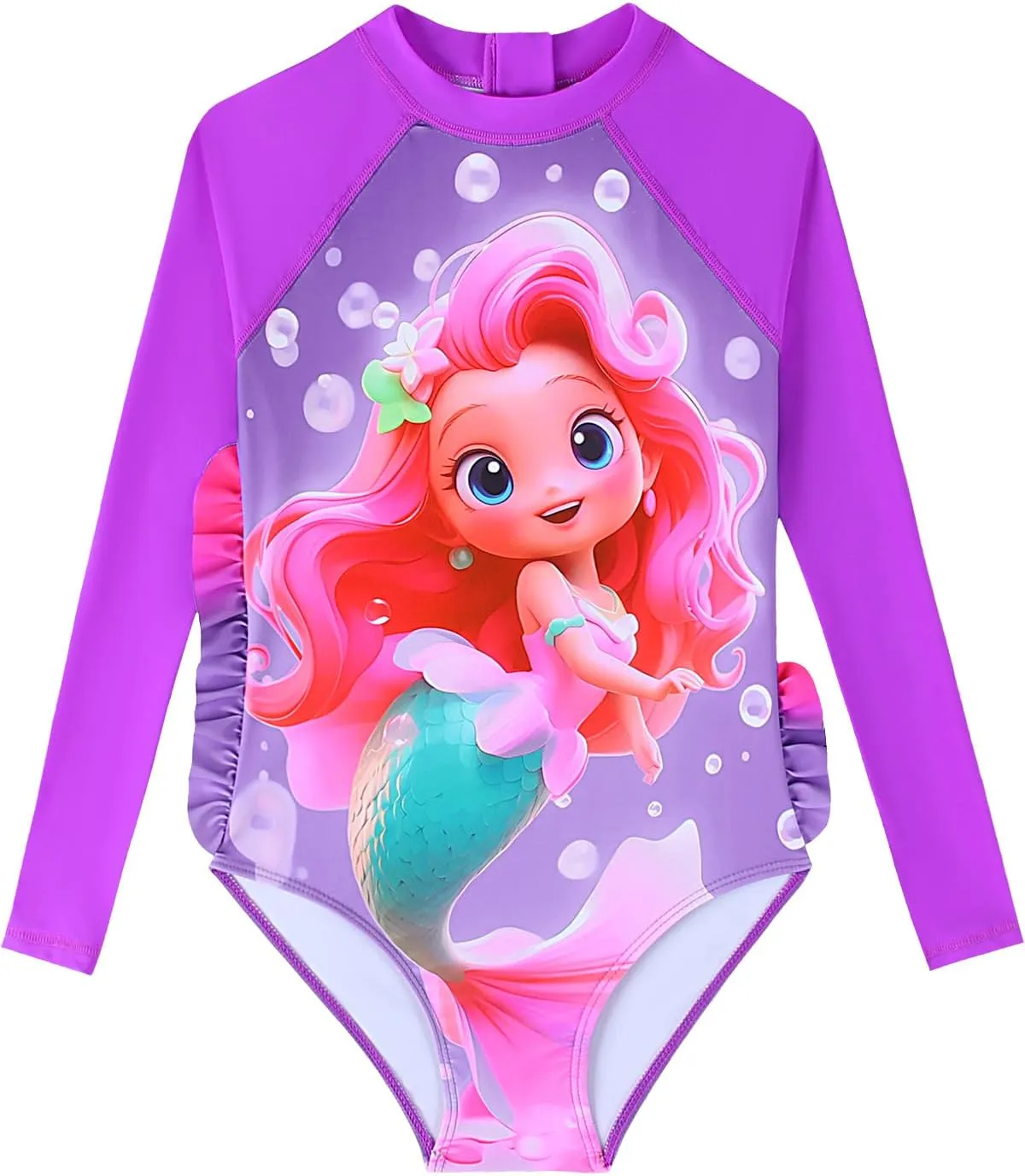 Girls Long Sleeve Rashguard Sets Kids One Piece Swimsuit Bathing Suit UPF 50  UV Zipper Swimwear