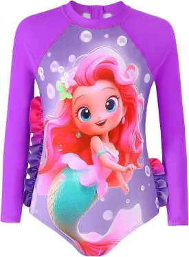 Girls Long Sleeve Rashguard Sets Kids One Piece Swimsuit Bathing Suit UPF 50  UV Zipper Swimwear