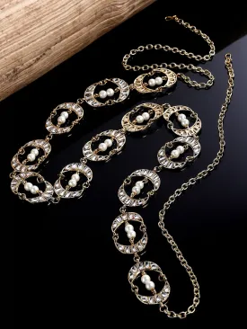 Gold-Plated & White Kundan-Studded Kamarbandh