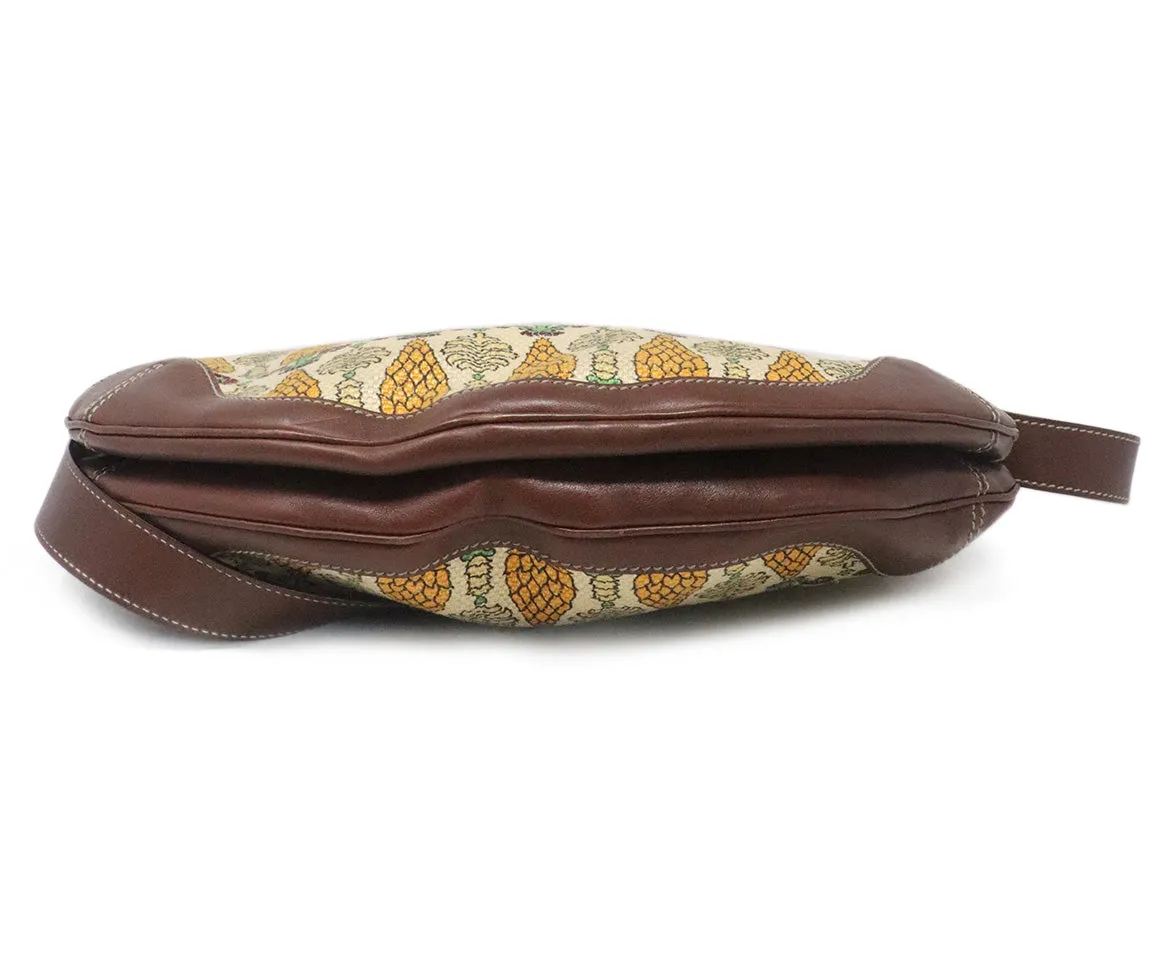 Gucci Brown & Tan Canvas Print Satchel w/ Bamboo Details