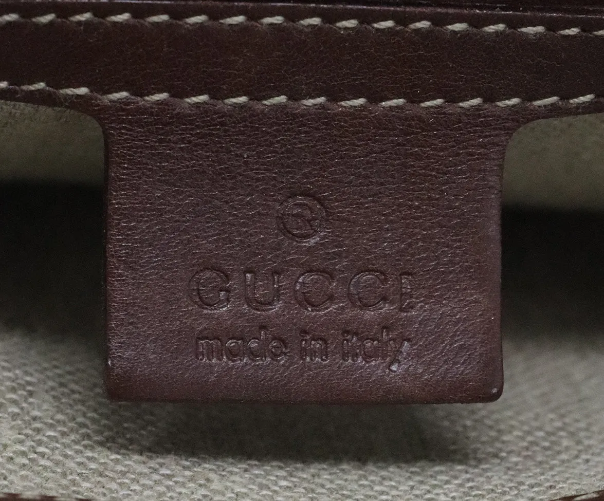 Gucci Brown & Tan Canvas Print Satchel w/ Bamboo Details