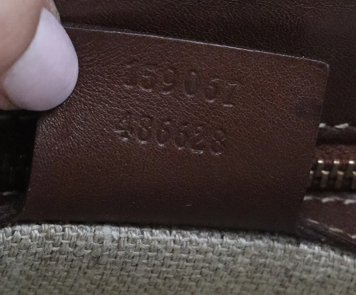 Gucci Brown & Tan Canvas Print Satchel w/ Bamboo Details