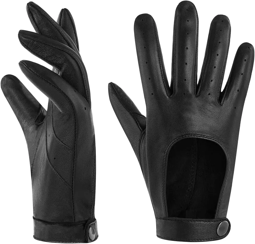 Harssidanzar Leather Driving Gloves For Womens,Touchscreen Texting Unlined Thin Sheepskin Dress Leather Gloves KL021