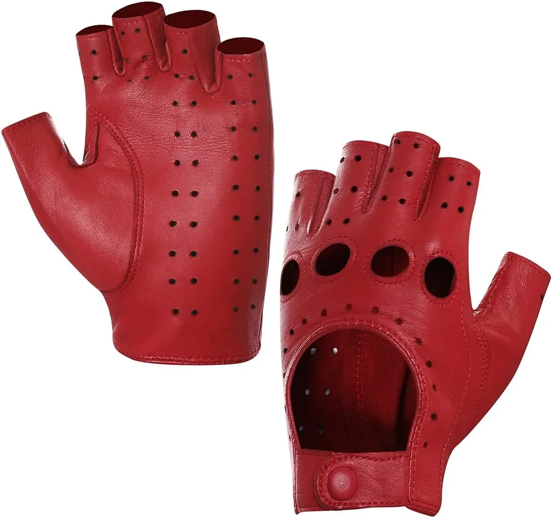 Harssidanzar Womens Lambskin Leather Fingerless Gloves Unlined Half Finger Driving GL012