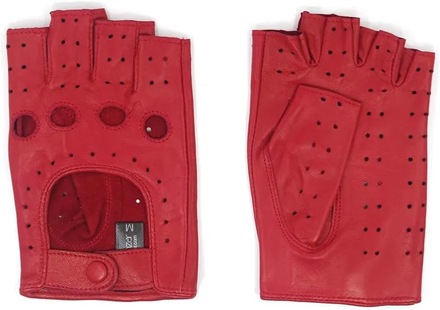 Harssidanzar Womens Lambskin Leather Fingerless Gloves Unlined Half Finger Driving GL012