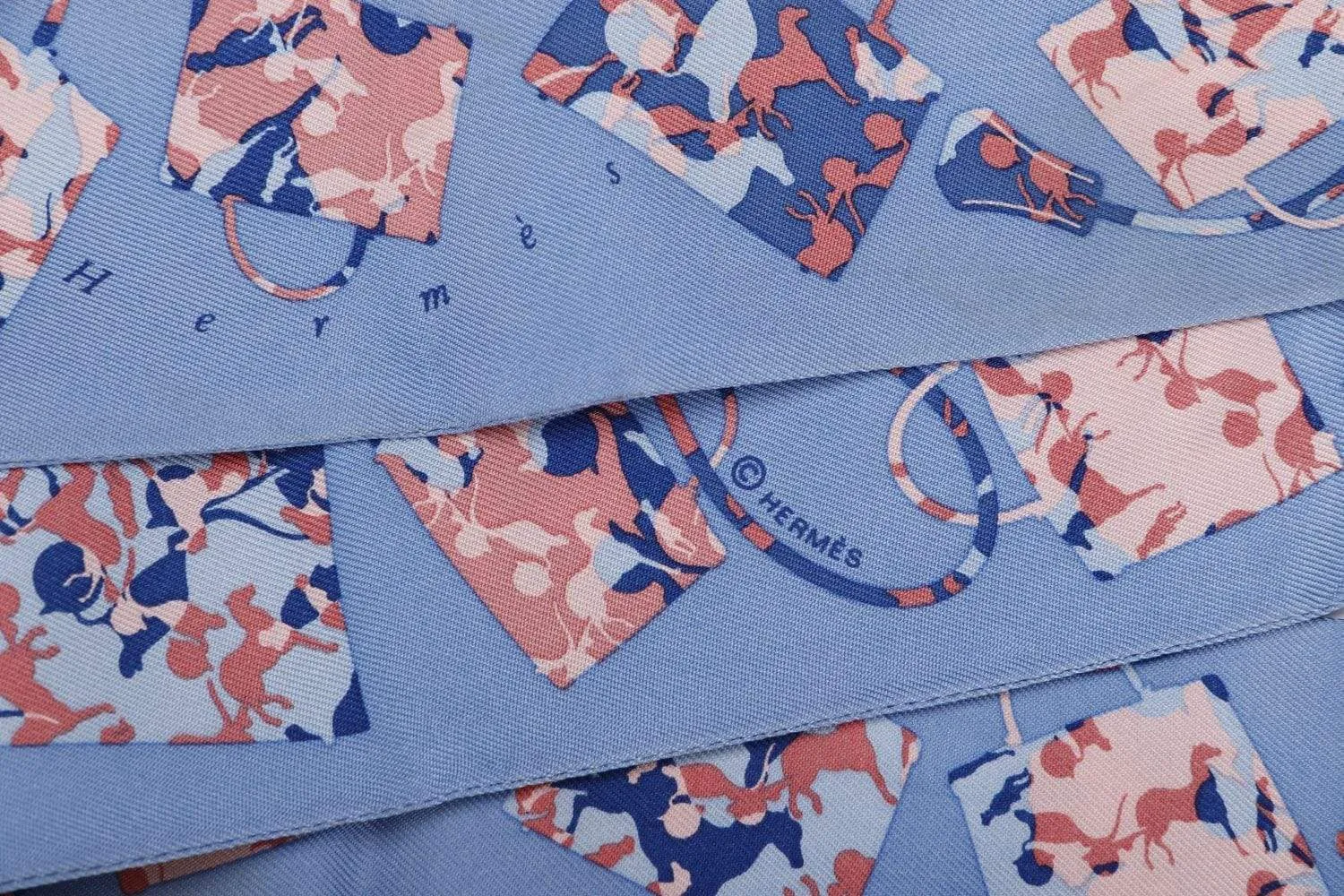 Hermes Silk Twilly Blue x Pink Kelly Bag Print
