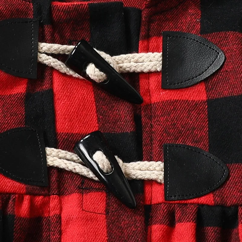 Hooded Plaid Long Sleeve Coat, 12m-4T