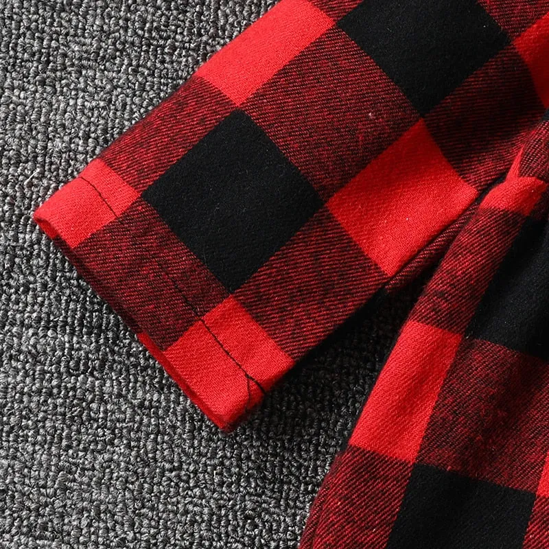 Hooded Plaid Long Sleeve Coat, 12m-4T
