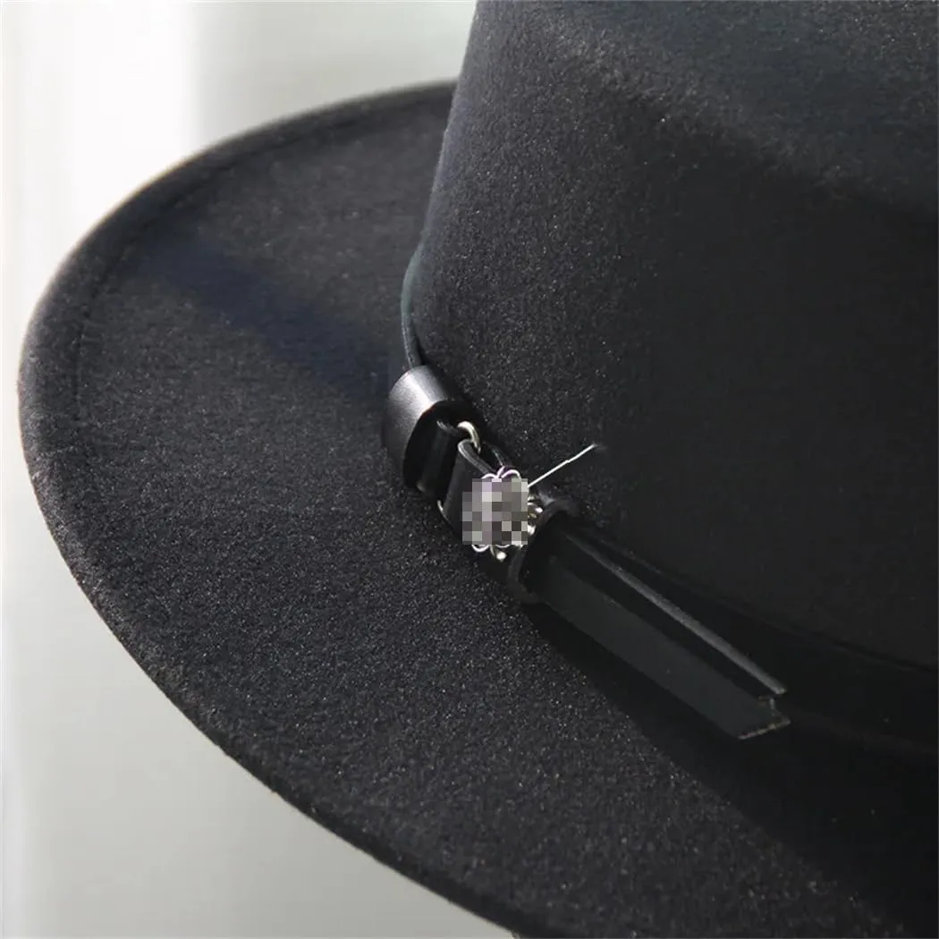 Ladies Wool Fedoras Flat Top Cap Unisex French Elegant Hat Jazz Cap Wide Brim Fedoras Flat
