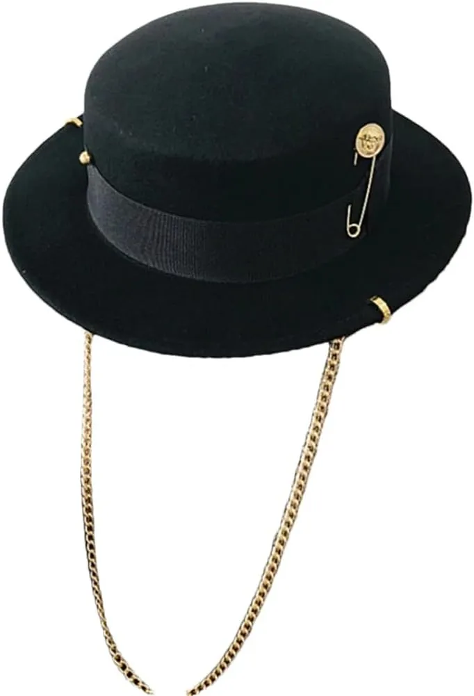 Ladies Wool Fedoras Flat Top Cap Unisex French Elegant Hat Jazz Cap Wide Brim Fedoras Flat