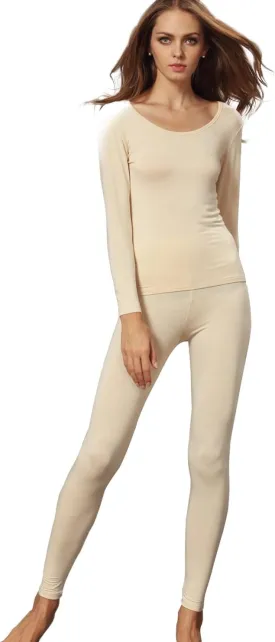 Liang Rou Women's Scoop Neck Long Johns Ultra Thin Modal Thermal Underwear Top & Bottom Set