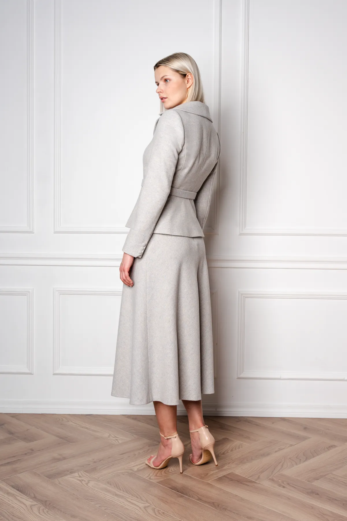 LOTUS GRAY WOOL-CASHMERE TWEED PEPLUM JACKET