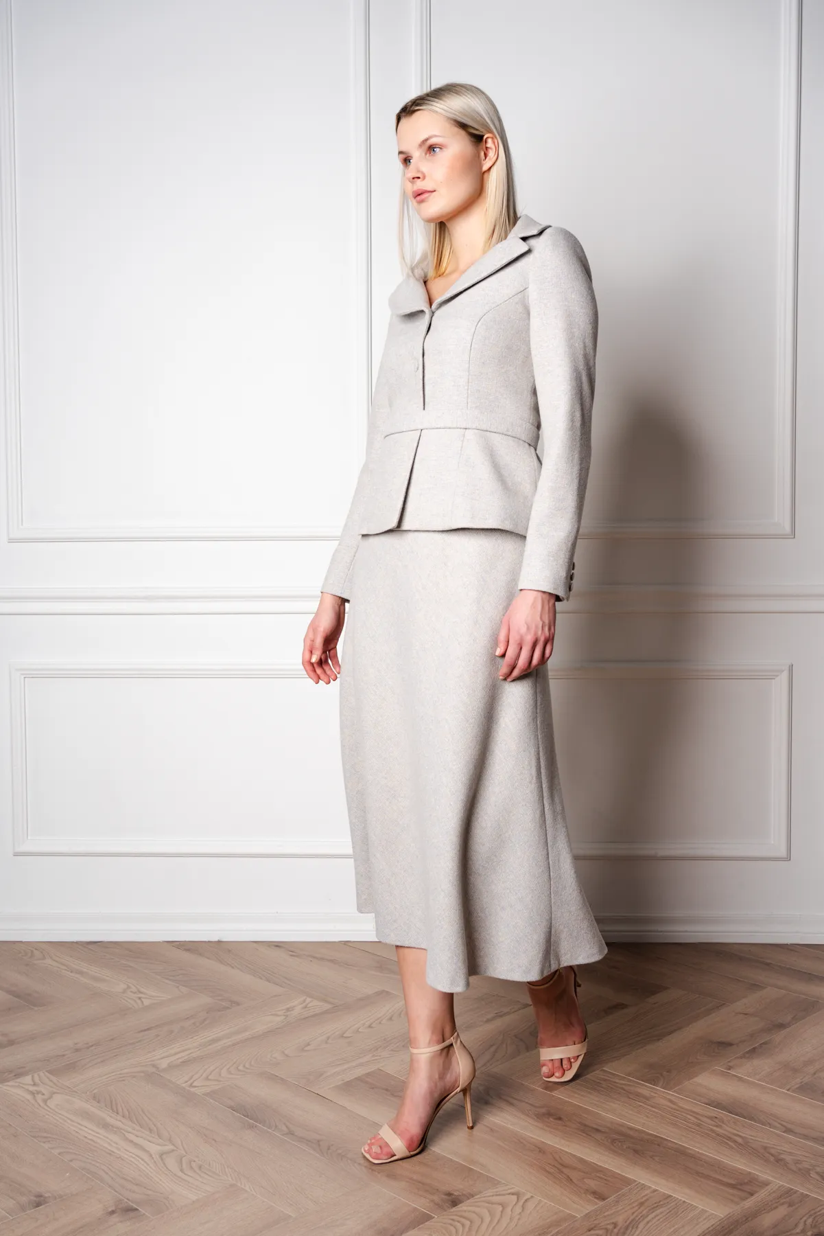 LOTUS GRAY WOOL-CASHMERE TWEED PEPLUM JACKET