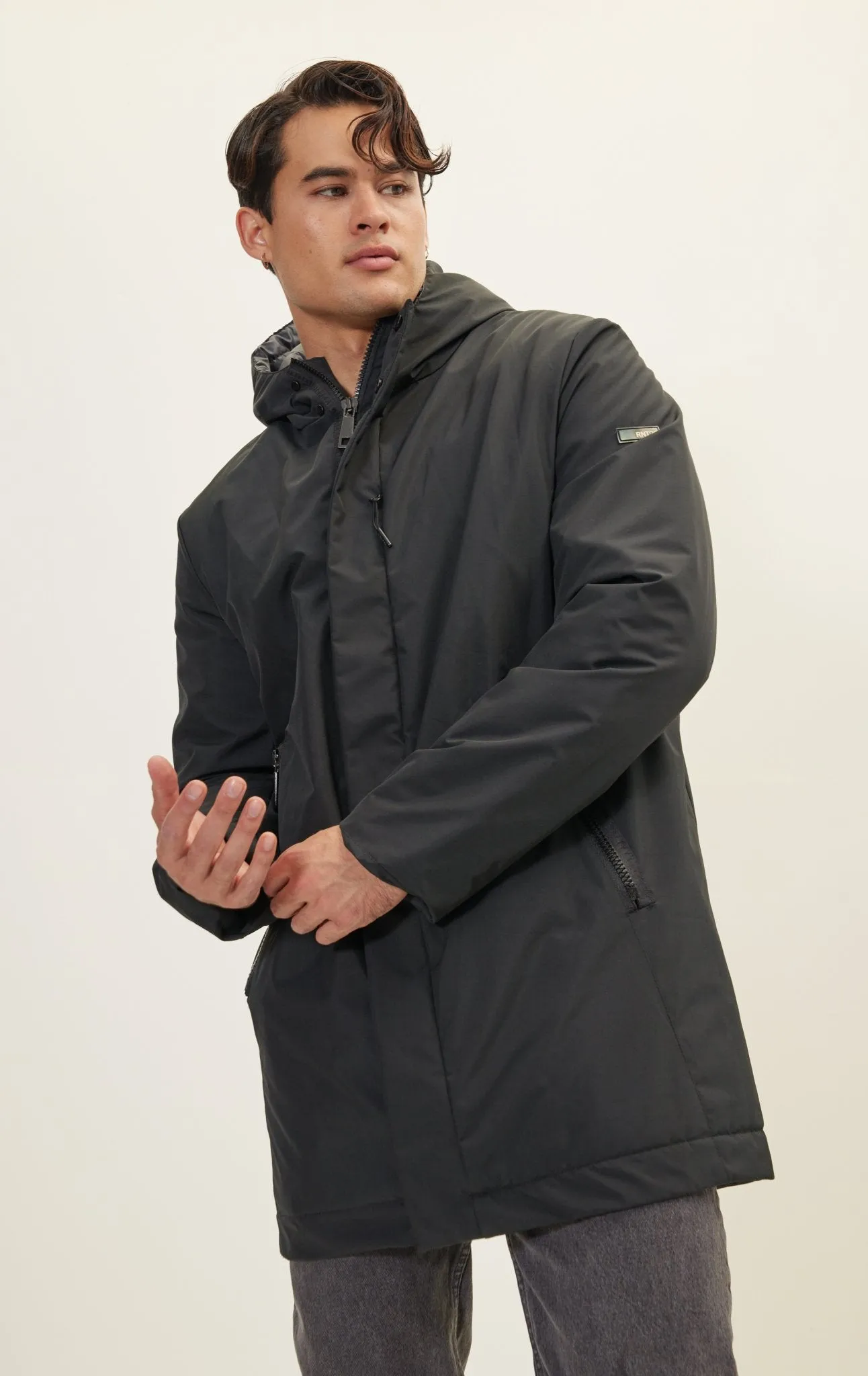 Magnet And Zipper Closer Padded Coat - Black